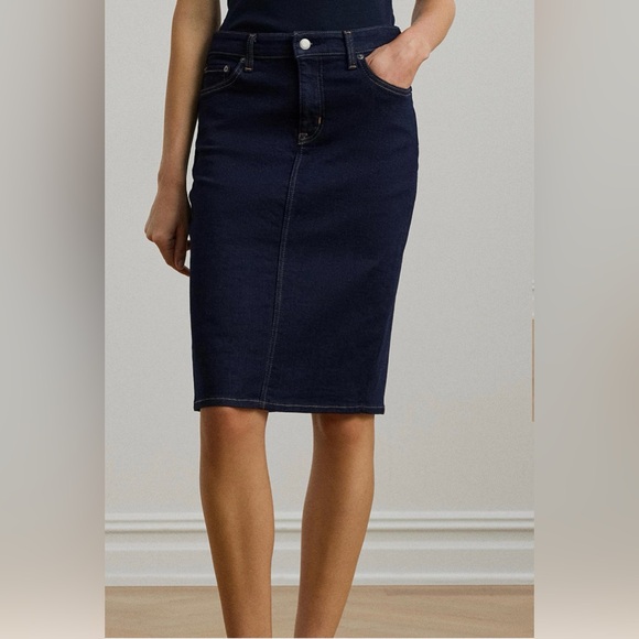 Lauren RL - Dark Blue Denim Pencil Skirt - Picture 3 of 6